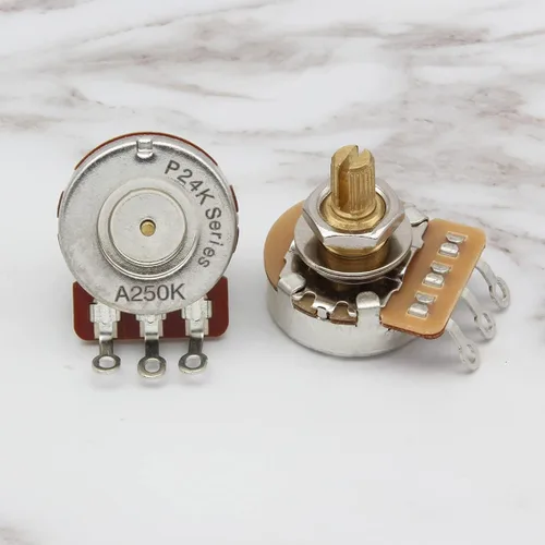 Vista 2 de FLEOR Potenciómetro de guitarra de eje dividido corto de 2 piezas A250K de 0.610 in, 24 líneas