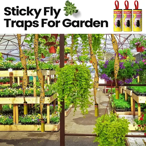 Vista 3 de Qualirey Paquete de 80 tiras adhesivas para moscas para interiores y exteriores, cinta de papel para colgar moscas, trampa para insectos voladores
