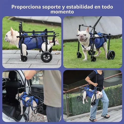 Vista 5 de ETIAL Carrito de silla de ruedas ajustable de 4 ruedas para perros discapacitados y mayores, arnés de elevación con 4 modos de uso, soporte