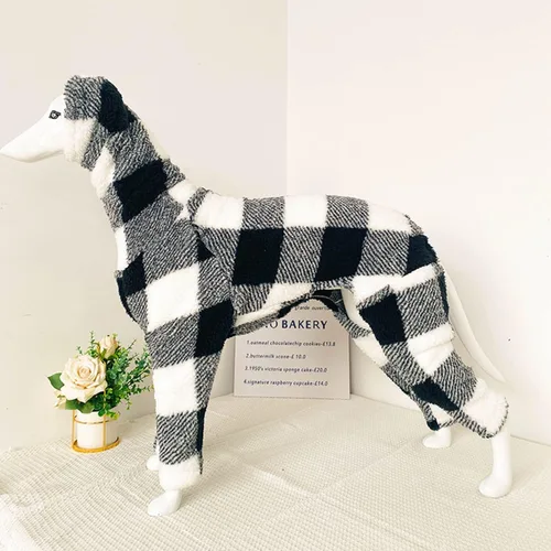 Vista 9 de Greyhound Clothes - Overol de invierno para perro, cálido de forro polar, cuello alto, manga larga, cuatro patas, sudadera con estampado a cuadros