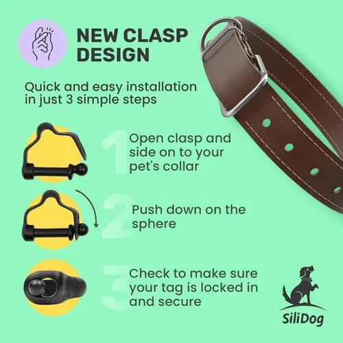 Vista 3 de SiliDog - La placa silenciosa original de silicona para perro - Identificación personalizada grabada sin sonido para mascotas - Como se ve en Shark