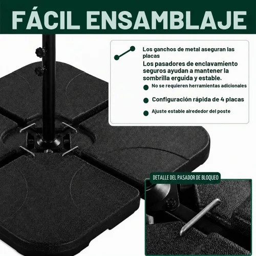 Vista 5 de Yaheetech Base de sombrilla de 4 piezas para exteriores, soporte cuadrado en voladizo relleno de agua o arena para jardín, patio trasero y piscina