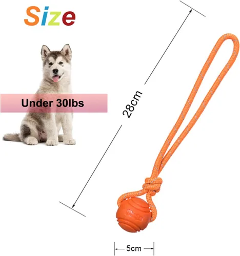 Vista 2 de Pelota de entrenamiento para perros en una cuerda, pelota de goma para perros con asa para tira y afloja K9, recompensas de entrenamiento