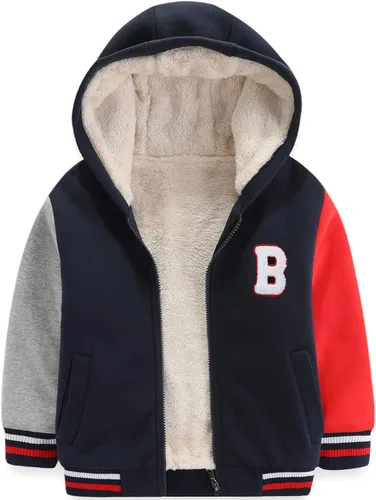 Vista 17 de Bumeex Chaqueta con forro polar Sherpa para niños y niñas, para primavera, otoño, invierno, con cremallera, sudadera con capucha de 2 a 14 años Negro