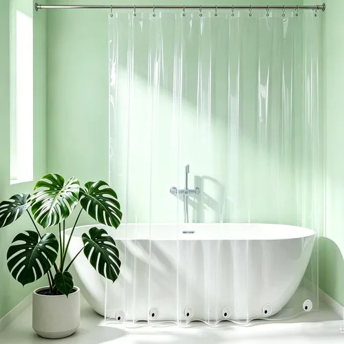 Vista 12 de Cortina de ducha corta transparente de 60 pulgadas de largo, forro de cortina de ducha corta de plástico EVA 7G, 60 pulgadas de largo para baño