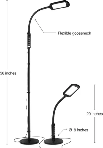 Vista 2 de Brightech Litespan - Lámpara LED de pie y escritorio 2 en 1, altura ajustable, sombras, cuello, luz esteticista para pestañas, lámpara de pie
