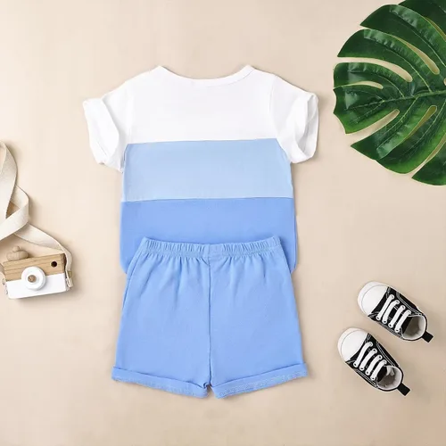 Vista 91 de Ropa para bebé niño pequeño, trajes de verano de manga corta, camiseta de retazos y pantalón con bolsillo, conjunto de 2 piezas, 12 meses a 4 años