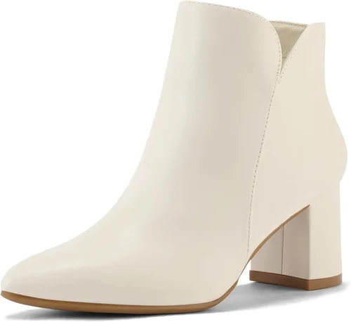 Vista 12 de mysoft Botines de tobillo para mujer con tacón bajo grueso de bloque, cómodos, punta puntiaguda, corte lateral en V, elegantes botines de oficina