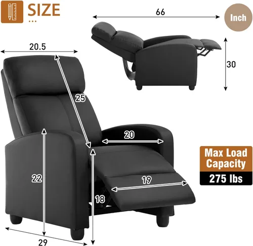 Vista 3 de FDW Wingback Silla reclinable de cuero, de una plaza, moderno sofá para casa, teatro, sala de estar, Cuero