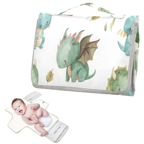 Vista 2 de Kigai Cambiador de pañales portátil con diseño de dragón lindo para bebé, impermeable y plegable, para baby shower, niñas y niños recién nacidos