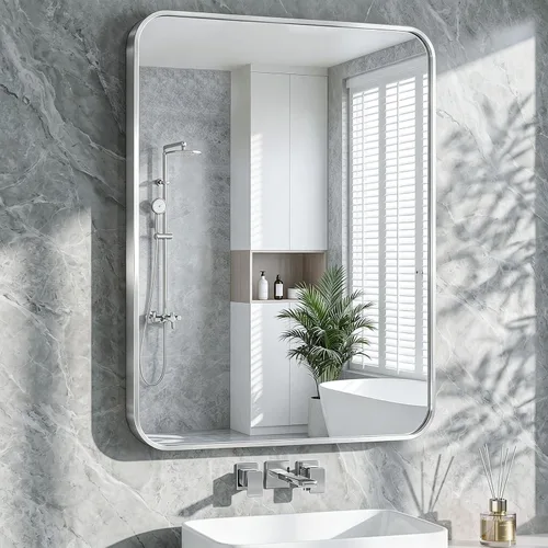 Vista 19 de Koonmi - Espejo de baño de 36x60 pulgadas con marco de metal cepillado negro para montaje en pared sobre el fregadero, vidrio templado HD