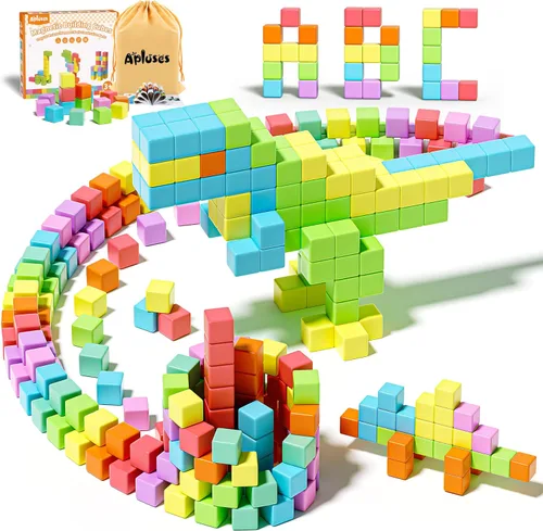Vista 8 de Apluses Bloques magnéticos para niños, cubos de construcción magnéticos de juguete para educación sensorial STEM para autismo, educación preescolar