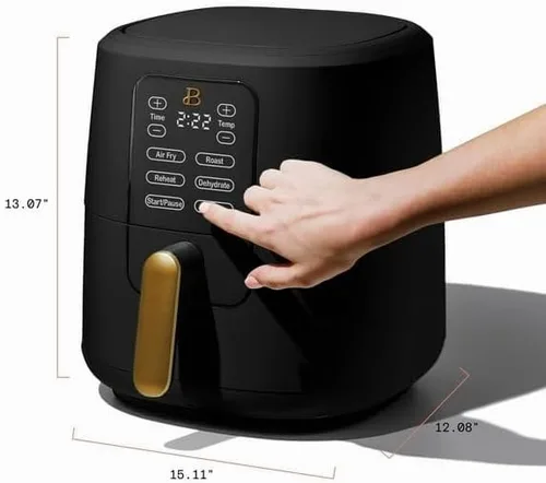 Vista 7 de Freidora de aire de 6 Qt con tecnología Turbocrisp y pantalla táctil activada, negra de Drew Barrymore, rangos de temperatura ajustables