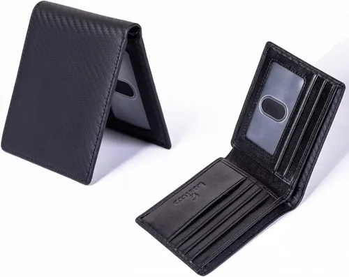 Vista 3 de Lositto Cartera de cuero de grano superior con bloqueo RFID para hombres excelente como plegable de viaje