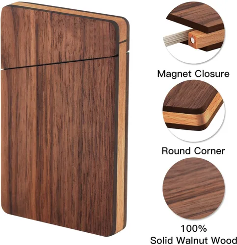 Vista 7 de Tarjetero de madera portafolios de tarjetas de visita estuche de madera para tarjetas de nombre tarjetero de nuez con cierre magnético portátil