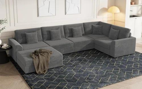 Vista 15 de Sofá seccional modular de 146", en forma de U de gran tamaño, sofá cama convertible, asiento profundo cómodo sofá nube con otomana y 5 almohadas