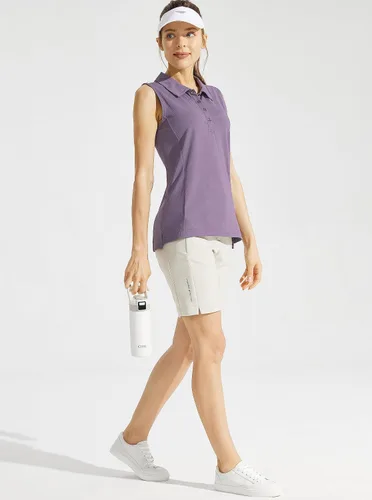 Vista 6 de Looleafy Camiseta de golf sin mangas para mujer, de secado rápido, camiseta polo de golf para mujer con cuello