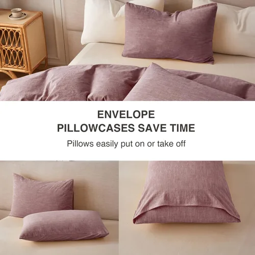 Vista 5 de BFS HOME Funda de edredón de lino tamaño King, mezcla de lino de algodón suave y transpirable, juego de ropa de cama de 3 piezas con 2 fundas