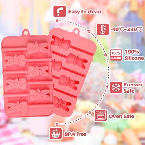 Vista 6 de Webake Moldes de piruleta de conejo para dulces de chocolate, 6 agujeros de silicona de conejo con palitos de piruleta, bonitos moldes de Pascua