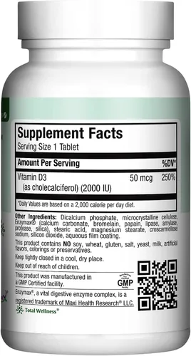 Vista 8 de Maxi Health Tabletas de vitamina D3 de 2000 UI – Apoyo inmunológico, salud ósea y función muscular – Suplemento de vitamina D de 2000 UI