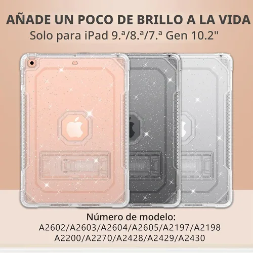 Vista 2 de ZoneFoker Funda para iPad de 9ª generación, para iPad de 8ª/7ª generación de 10.2 pulgadas Funda 2021/2020/2019, transparente con purpurina