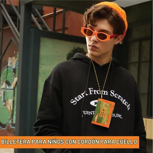 Vista 7 de Rough Enough - Cartera para niños y adolescentes, con correa y cordón, llavero camuflado, Camuflaje anaranjado, Cartera Trfiold de camuflaje