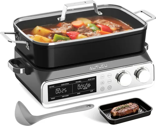 Vista 10 de AUTUCU Olla de cocción lenta de 10 cuartos de galón, revestimiento de cerámica sin PFOA, apto para horno hasta 450 °F Función de mantener el calor
