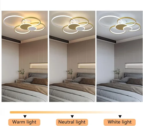 Vista 3 de OUKANING Lámpara de techo moderna LED de 65 W, regulable, con control remoto, 6 anillos, lámpara de techo empotrada, lámpara de techo dorada
