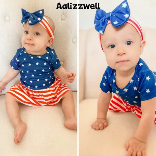 Vista 2 de Aalizzwell Vestido tipo body para bebé recién nacido Bandera estadounidense