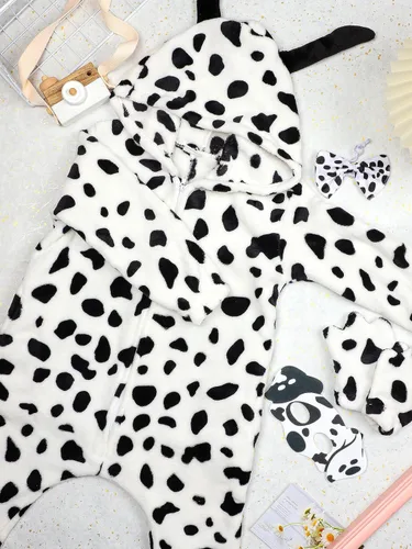 Vista 5 de AOTHSO Disfraz de perro dálmata para bebé, 5 piezas, disfraz de Halloween, traje de dálmata para cosplay, con guantes de cola, máscara