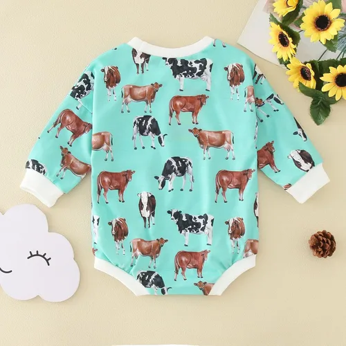 Vista 6 de Sudadera de gran tamaño para bebés y niñas con cuello redondo y estampado de vaca de manga larga con burbujas para otoño e invierno