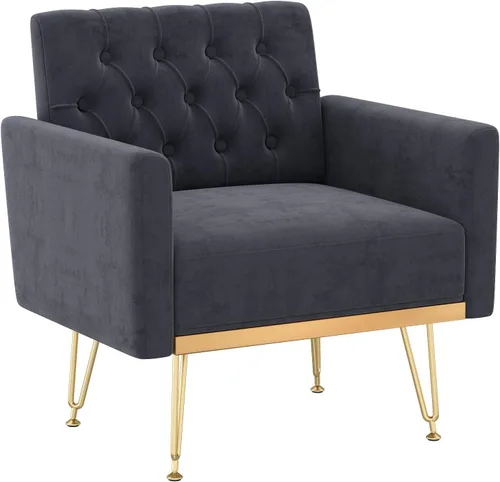 Vista 20 de Olela Silla decorativa con brazo para sala de estar, sillón moderno de terciopelo, sofá individual, acogedora silla auxiliar tapizada para lectura