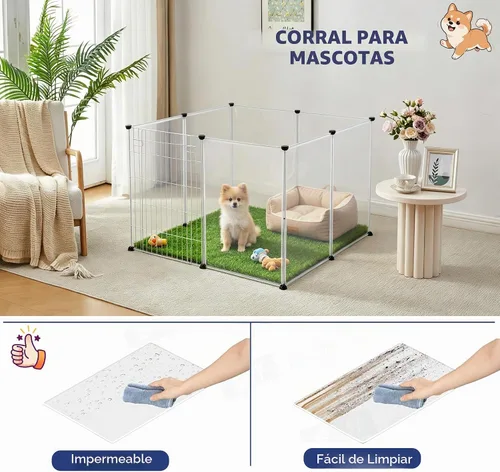 Vista 4 de BRIAN & DANY Dog Playpen Portable for Small Animals, Dog Play Pen Indoor, Transparent Pet Playpen for Puppies, Cats, 40" L x 40" W x 28" H
