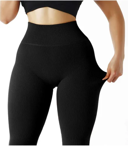 Vista 4 de SUUKSESS - Leggings acanalados de tiro alto y sin costuras para mujer, pantalones deportivos de yoga para gimnasio y entrenamiento