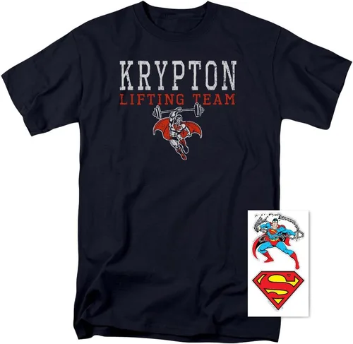 Vista 2 de Superman Popfunk Superman Lifting Team - Camiseta y calcomanías - Mediana, azul marino, A. Azul Marino.