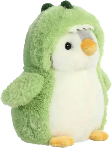 Vista 2 de Aurora® Pingüino de pompón juguetón™ Dino de peluche - Compañeros vibrantes para abrazos cálidos - Perfecto para adultos, niños y cumpleaños - Verde