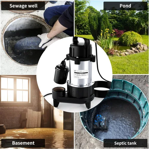 Vista 12 de FOTING 1HP - Bomba de sumidero sumergible para aguas residuales/efluentes de 5600 GPH de 40 pies, de hierro fundido resistente, automática/manual