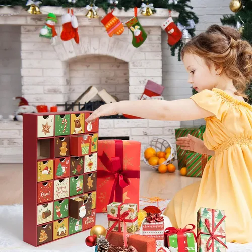 Vista 5 de LEMESO Calendario de Adviento 2025 para niños, adultos, adolescentes, decoraciones de Navidad con 24 cajones, cajas de cuenta regresiva de 24 días