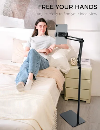 Vista 2 de VOLTIFYMAX Soporte de suelo para tableta, soporte de metal giratorio de 360 grados, soporte ajustable para Kindle, soporte universal para teléfono