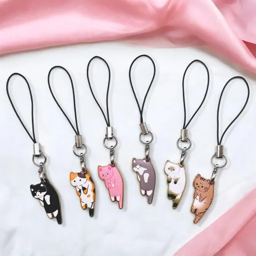 Vista 3 de 6 unids gato teléfono encanto estética teléfono celular encanto Kawaii con colgante hecho a mano lindo colgante decoración