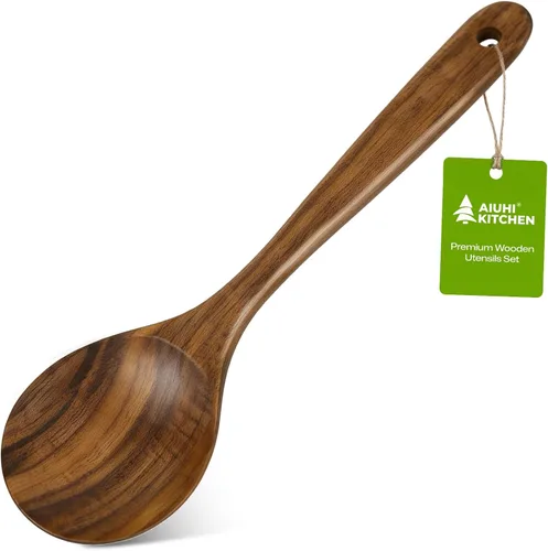 Vista 17 de Espátulas de madera, espátula de cocina plana antiadherente para cocinar, espátula de madera de teca para freír, voltear y girar