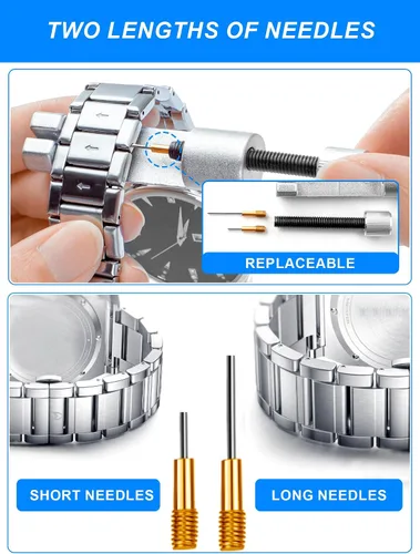Vista 8 de JOREST Kit de herramientas de reparación de reloj para reemplazo de batería, ajuste de tamaño de correa, removedor de pasadores de eslabones