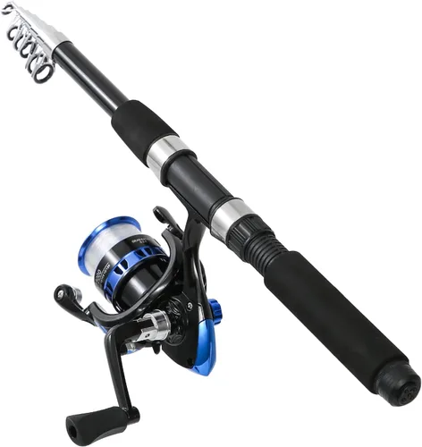 Vista 4 de Tripquips Caña de pescar, combo de 2 piezas de caña de pescar telescópica y carrete con alicates de pesca y agarre para labios, combo de carrete