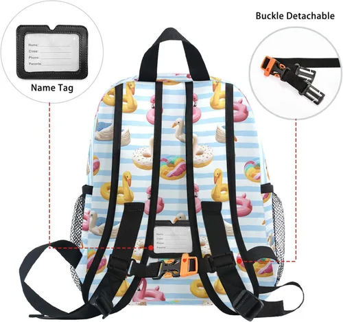 Vista 5 de ALAZA Toddler Backpacks for Boys Girls Flamingo Swan Circlen Bule Stripes Kids Backpack with Chest Clip and Name Tag,S