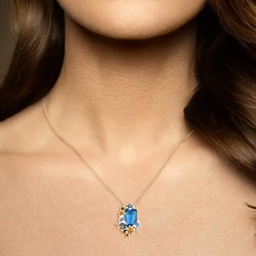 Vista 4 de Santuzza 925 Sterling Silver Flower Clusters Pendant Without Chain Flor Mariposa-Azul