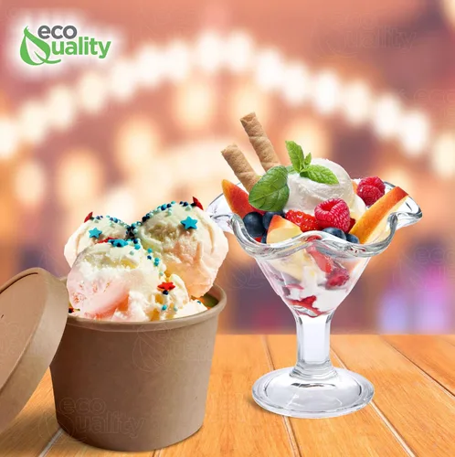 Vista 5 de Recipientes desechables de papel kraft para sopa con tapas, tazas de helado de papel, cuencos de postre desechables, tazas de yogur congelado