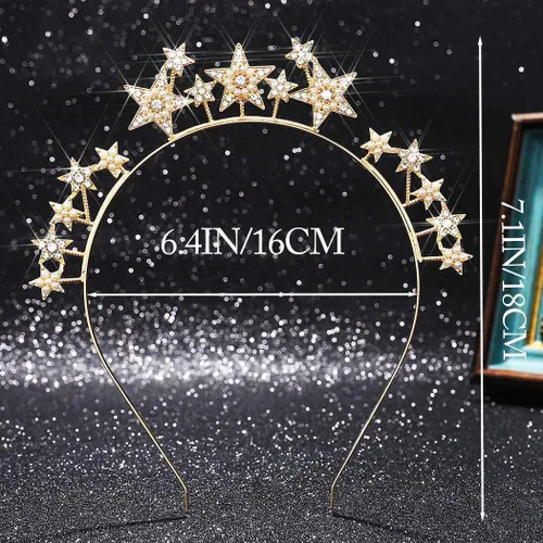 Vista 9 de CAKURE Diadema de corona con halo de estrella, diadema plateada con diamantes de imitación de diosa, accesorios para el cabello celestial para mujer