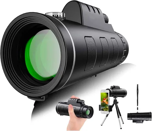 Vista 2 de Portable Monocular 12x50 telescopes High-Power High-Magnification Low Light Monoculars are Equipped with a Teles Tripod Phone Holder. Adult