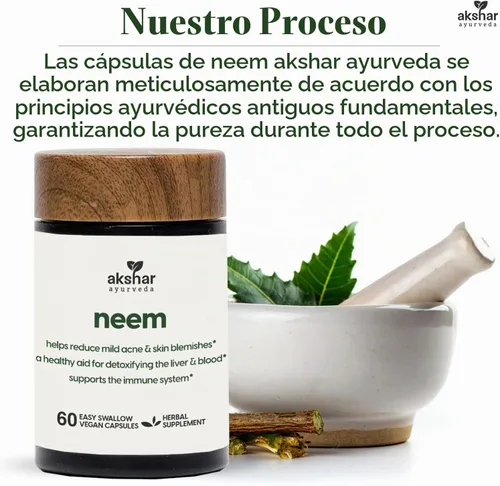Vista 8 de AKSHAR Ayurveda - Cápsulas de neem con extracto de neem y polvo de hoja de neem, suplemento de neem a base de hierbas para apoyar la salud