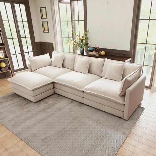 Vista 65 de Sofá seccional modular, sofá seccional en forma de L de 76.7 pulgadas con otomana móvil, cómodo loveseat de chenilla nube con reposabrazos